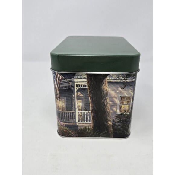 THOMAS KINKADE GREEN METAL FARMHOUSE GRAPHIC RECIPE BOX UNUSED COTTAGECORE DECOR - Picture 3 of 14